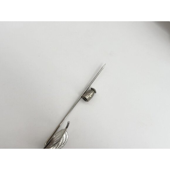 Leaf Shaped Silver Textured Toned Vintage Stick Pin | Hat Pin | Lapel Pin - Picture 10 of 10